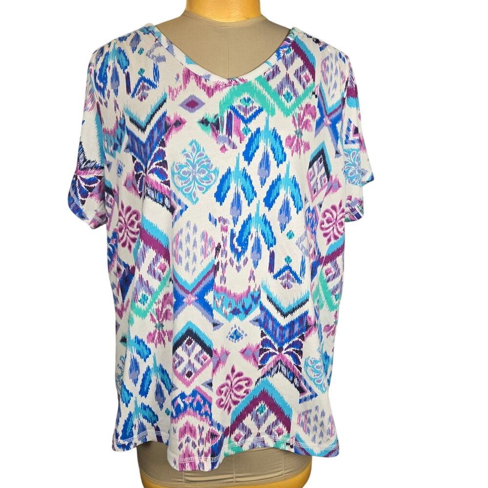 Woman Within Womens 1X 22/24 Top Stretch T-Shirt Colorful Abstract Casual‎ Artsy